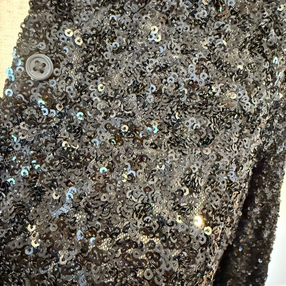 Express Black Sequin Button Down Shirt - image 6